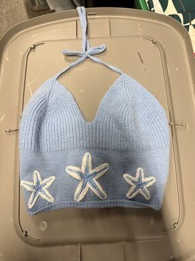 Light Blue Starfish Knit Halter Top